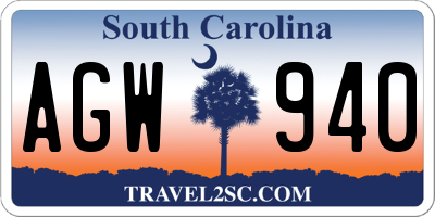 SC license plate AGW940