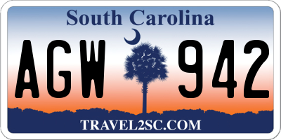 SC license plate AGW942