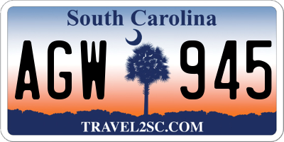 SC license plate AGW945