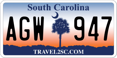 SC license plate AGW947