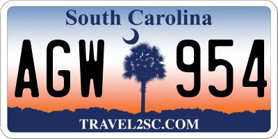 SC license plate AGW954