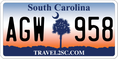 SC license plate AGW958