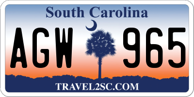 SC license plate AGW965