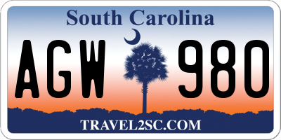 SC license plate AGW980
