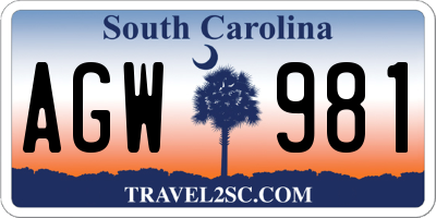 SC license plate AGW981