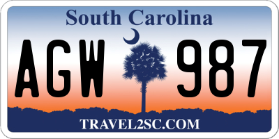 SC license plate AGW987