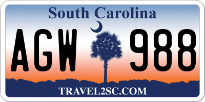 SC license plate AGW988