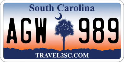 SC license plate AGW989