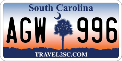 SC license plate AGW996