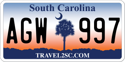 SC license plate AGW997