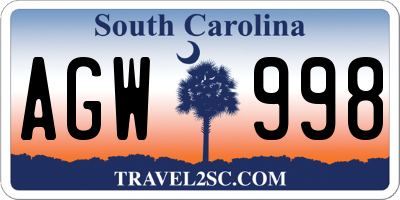 SC license plate AGW998