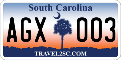SC license plate AGX003