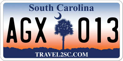 SC license plate AGX013