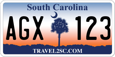 SC license plate AGX123