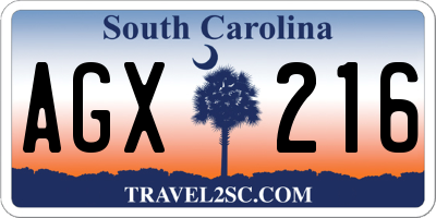 SC license plate AGX216