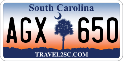 SC license plate AGX650