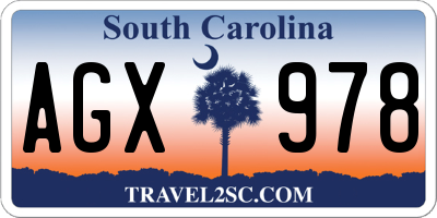 SC license plate AGX978
