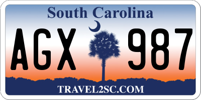 SC license plate AGX987