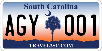 SC license plate AGY001