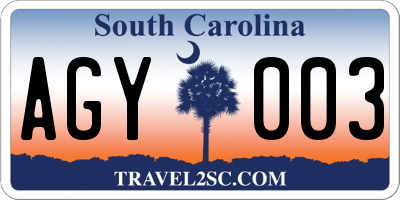 SC license plate AGY003