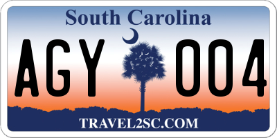 SC license plate AGY004