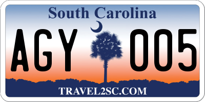 SC license plate AGY005