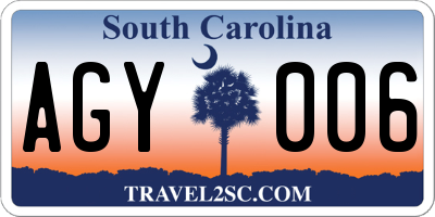 SC license plate AGY006