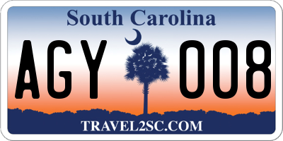 SC license plate AGY008