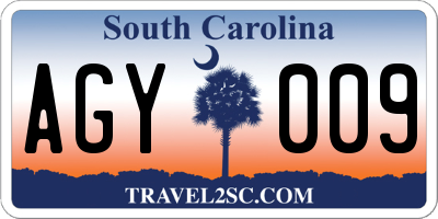 SC license plate AGY009