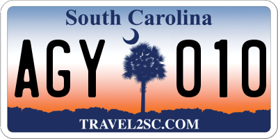 SC license plate AGY010