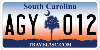 SC license plate AGY012