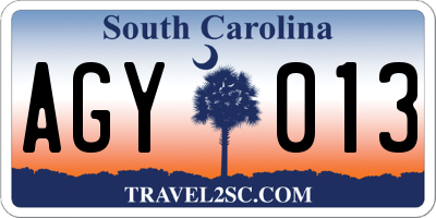 SC license plate AGY013