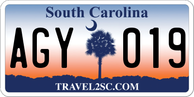 SC license plate AGY019