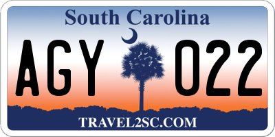 SC license plate AGY022