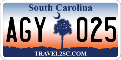 SC license plate AGY025