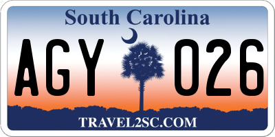 SC license plate AGY026