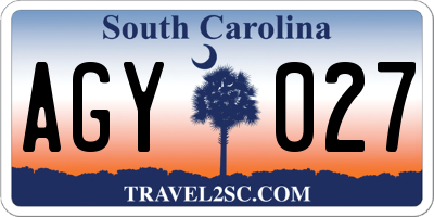 SC license plate AGY027
