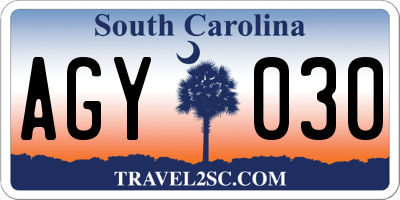 SC license plate AGY030