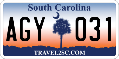 SC license plate AGY031
