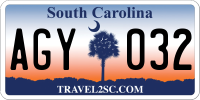 SC license plate AGY032