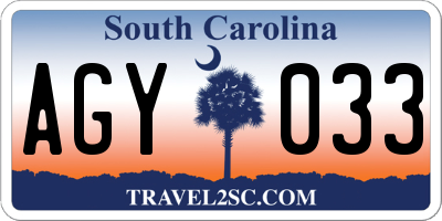 SC license plate AGY033