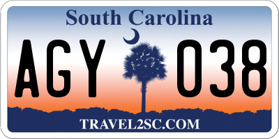 SC license plate AGY038
