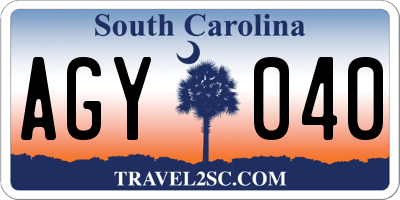 SC license plate AGY040