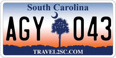 SC license plate AGY043