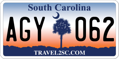 SC license plate AGY062