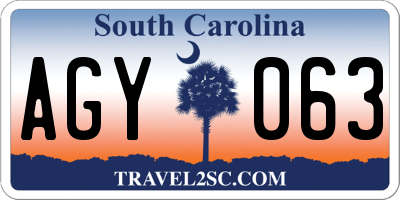 SC license plate AGY063
