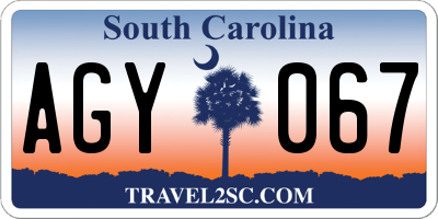 SC license plate AGY067
