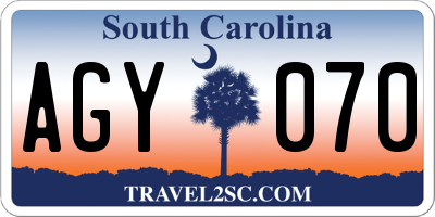SC license plate AGY070