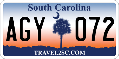 SC license plate AGY072