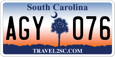 SC license plate AGY076
